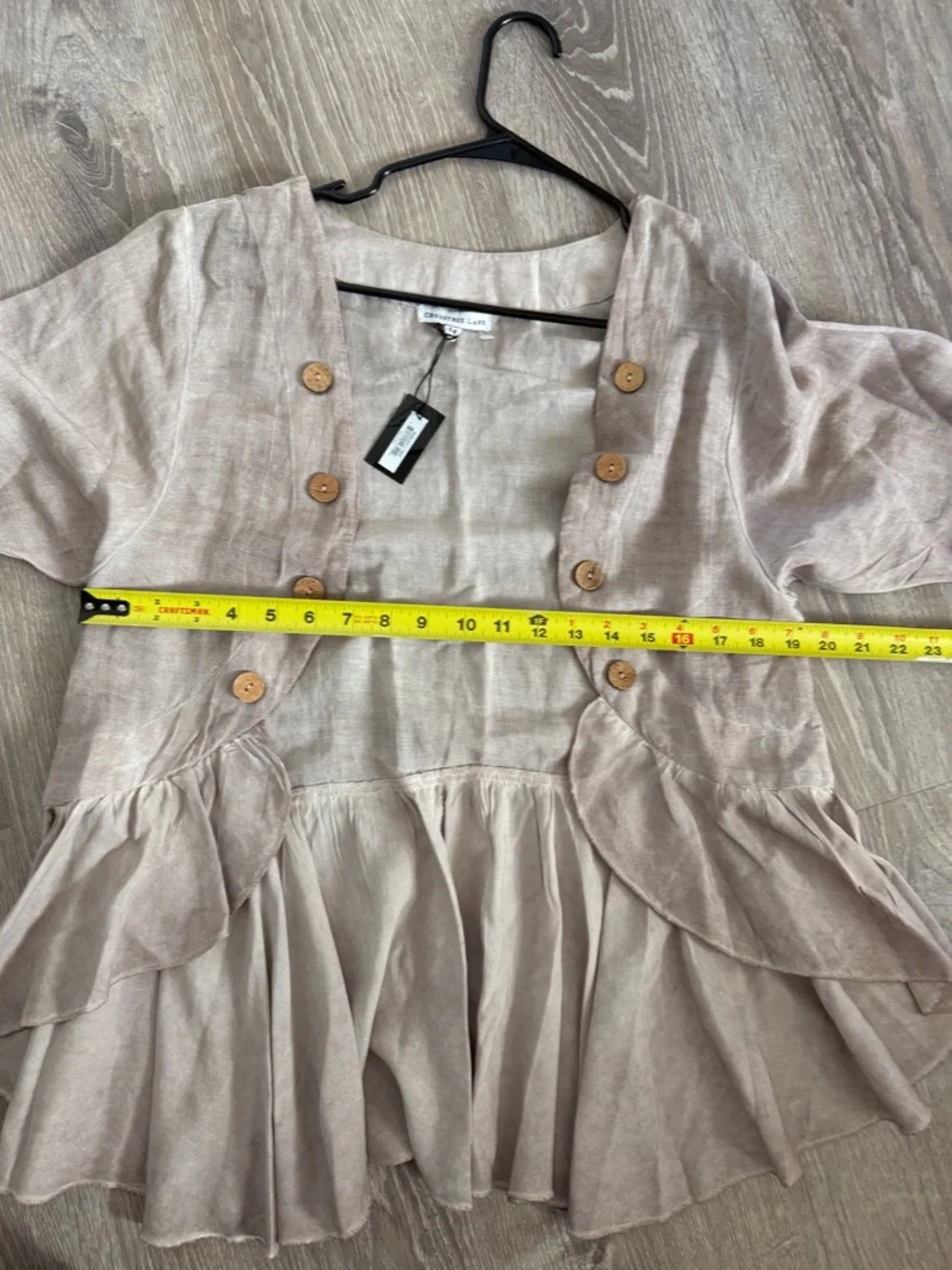 NWT Crosstree Lane Beige Linen Blend Ruffle Open Front Jacket Size Medium - Picture 7 of 9